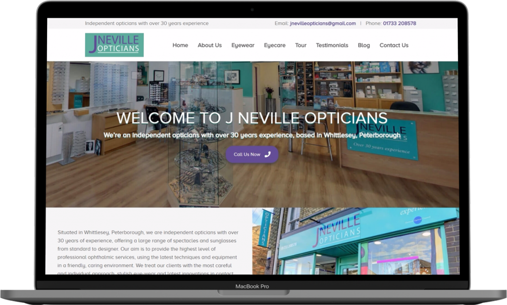 J Neville Opticians Website Desktop