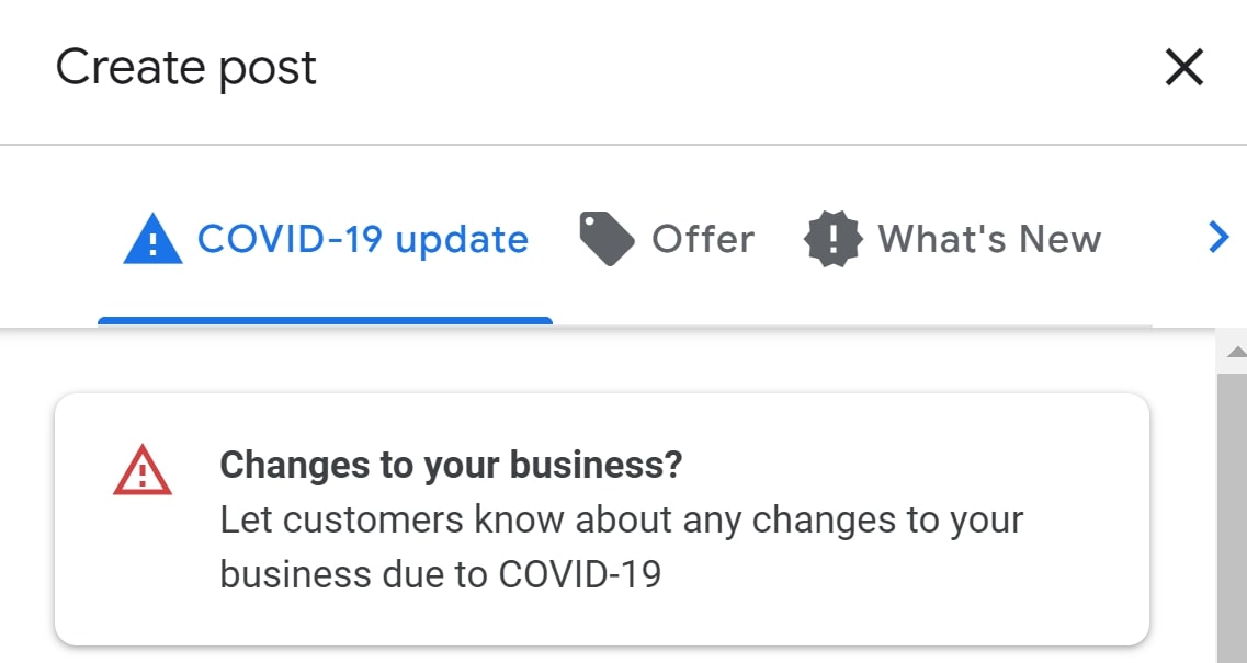 Google My Business Covid Post Update