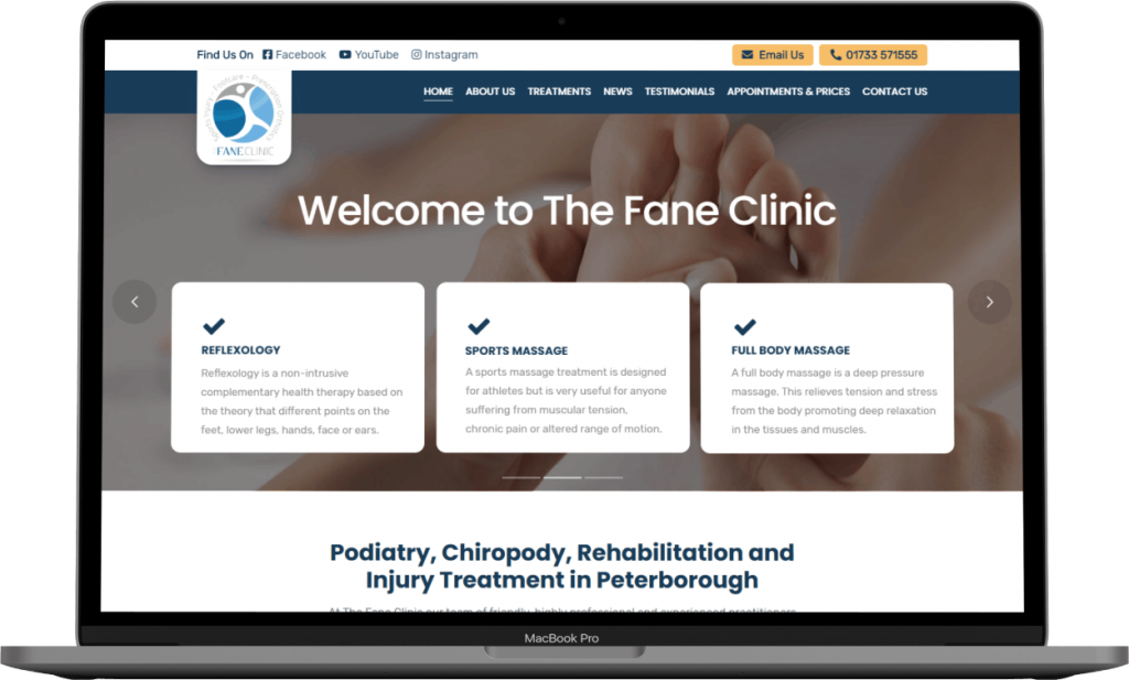 The Fane Clinic new website design mockup on desktop